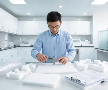 Packaging engineer reviewing foam